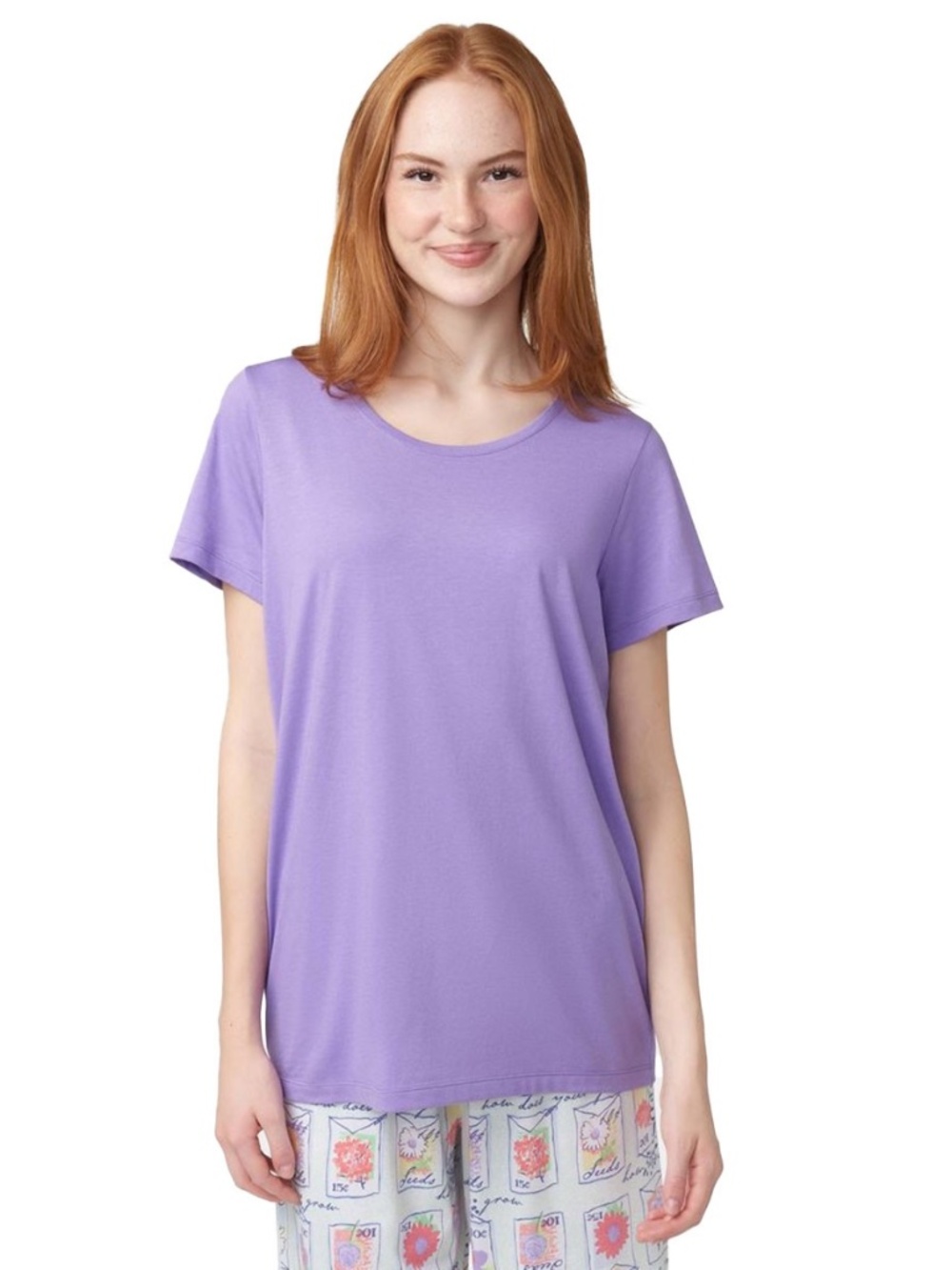 HUE Women's Solid Short-Sleeve Scoop Neck Sleep T-Shirt – Purple – Size L – NWT